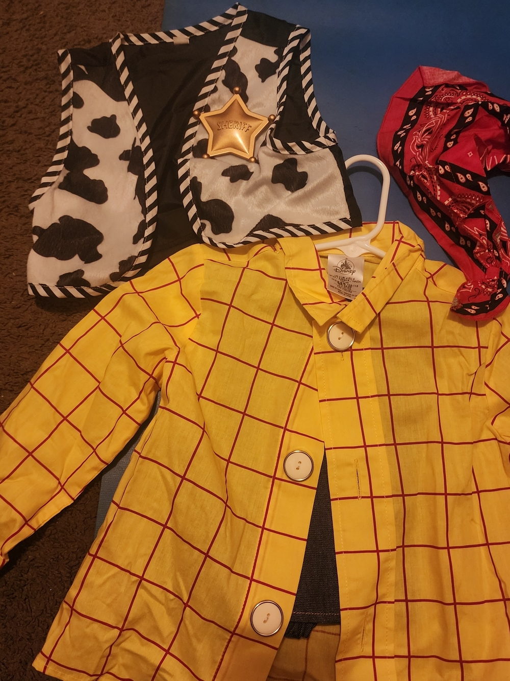Disney Toy story woody Yellow Plaid Kids Dress with Cowprint Vest & Red Bandana